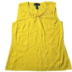 Cable & Gauge Ribbed Tank Top,‎ Lace Up Neckline Detail, Bright Yellow, Medium